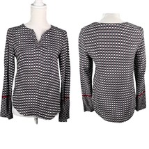 Michael Stars Blouse Top Small Gray Red Geometric Print Bell Sleeves - £22.68 GBP