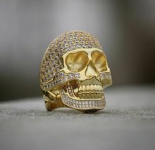 075Ct Brilliant Round Cut D/VVS1 Diamond Skull Pinky Ring 14K Yellow Gold Finish - £97.45 GBP