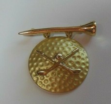 Signed AJC Gold-tone Golf Brooch 2.1/8&quot; x 1.3/4&quot; - £11.67 GBP