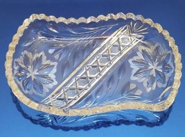 Vtg Antique Cut Crystal Etched Glass Retro Holiday Candy Nut Nappy Serving Dish - £22.95 GBP