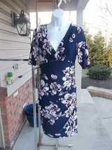 Lauren Navy&amp;Purple Floral Knit Dress 14P - $29.99