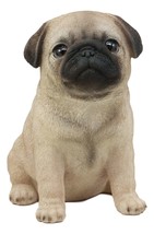 Lifelike Adorable Sitting Pug Puppy Figurine 6&quot; Tall Dog Animal Decor St... - £23.46 GBP