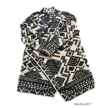 Tribal Style Sweater Lucky Brand Open Cardigan With Metallic Thread Accents - £13.42 GBP