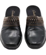Clarks Size 7.5 Womens Slip On Mules Clogs Black Laser Cut 88019 With Br... - $19.99