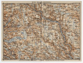 1912 Original Antique Map Of Southern Gudbrandsdalen Valley Lillehammer Norway - £16.76 GBP