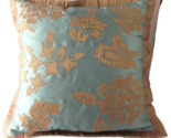 Pier 1 Pillow Sham Celestial Blue Khaki-Gold Applique &amp; Trim Zipper Close - £15.68 GBP