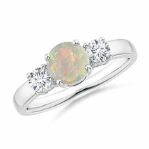 ANGARA 6mm Natural Opal and Diamond Three Stone Engagement Ring in Silver - £562.32 GBP+
