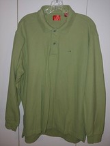 Izod Men&#39;s Green Knit &quot;Double Pique&quot; Ls Polo SHIRT-L-100% COTTON-BARELY Worn - £6.98 GBP