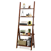 5-Tier Bamboo Ladder Shelf Bookshelf Display Storage Rack Flower Stand Coffee - £102.55 GBP