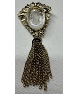 necklace pendant clear Intaglio cameo. Tassel ornate.  Gold tone.  4” - £19.67 GBP