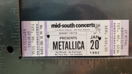 Metallica - Vintage Jan 20, 1992 Little Rock Ar Mint Whole Concert Ticket Last 1 - £27.49 GBP