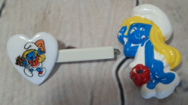 Vintage Peyo Smurf Smurfette Hair Barrette &amp; Plaster ? Lapel Pin Brooch Lot - $8.90