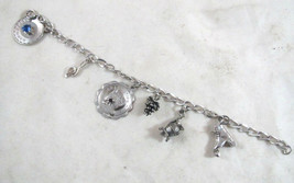 Vintage Sterling Silver Charm Braclet with 6 Charms -Treble Clef,Stove,Ice Skate - £36.13 GBP