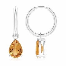 Natural Citrine Pear-Shaped Drop, Hoops Earrings in 14K Gold (Grade-A , 9x6MM) - £490.00 GBP