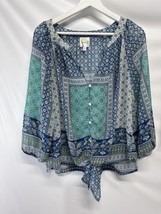 Fig &amp; Flower Anthropologie Multicolor Chiffon &amp; Lace Popover Blouse 3/4 Sleeve L - £18.96 GBP