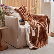 Gotcozy Heated Blanket Electric Throw 50&#39;&#39;X60&#39;&#39;- Soft Silky Plush, Biscuit - £38.84 GBP