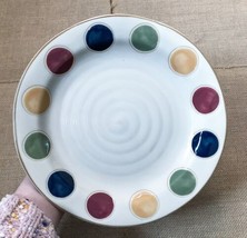 Rare Pier 1 Dots 9 Inch Salad Plate Yellow Red Navy Blue Sage Green Circles - £15.83 GBP