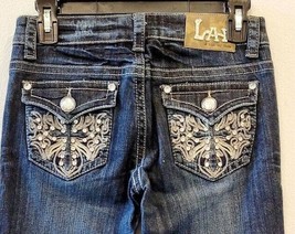 LA idol USA Bling Bling Jeans Boot Cut Dark Wash Jeans Size 27 x 32 size 3 - £18.37 GBP