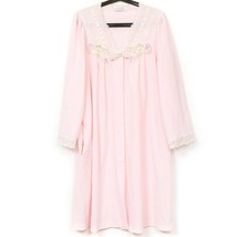 Vanity Fair VTG Robe L Pink Snaps Lace Roses Soft Womens USA - £19.67 GBP