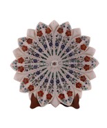 Antique Gemstone Inlaid White Marble Lotus Leaf Bowl Mosaic Art 13&quot;x13&quot; ... - $701.68