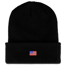 Trendy Apparel Shop US American Flag Small Embroidered Ribbed Cuffed Knit Beanie - £15.01 GBP