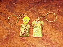 Pair of Looney Tunes 32 Cent Stamps Ring Keychains, Tweety Bird and Taz - $9.95
