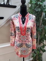 Charter Club Women Multi Floral 100% Rayon V Neck Long Sleeve Top Blouse Size XL - £22.21 GBP