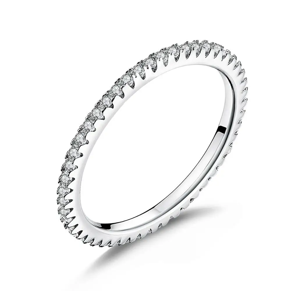 Real 925 Sterling Silver Glitter Pink CZ Stackable Circle Finger Rings For Women - £17.75 GBP