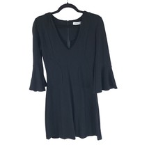 Amanda Uprichard Fresno Mini Dress 3/4 Bell Sleeve V Neck Stretch Black M - £38.47 GBP