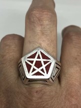 Vintage Rot Koralle Wiccan Pentagramm Herren Ringgröße 6 - £28.36 GBP