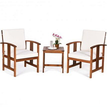 3PC Solid Wood Outdoor Patio Sofa Furniture Set-White - £237.16 GBP