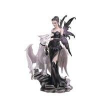 10&quot; h Gothic Black Fairy with White Dragon Statue Fantasy Decoration Figurine - £57.66 GBP