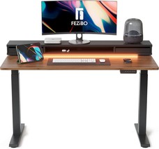Fezibo 48 × 26 Inch Electric Standing Desk With Monitor Stand,, Black Walnut Top - £285.57 GBP