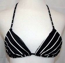 Esprit Bikini Top Halter Triangle Cup Reversible Striped Dots Black Whit... - $13.07