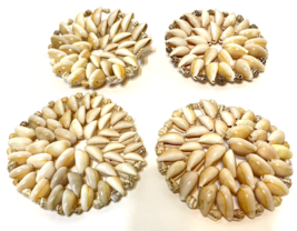 Vintage Woven Cowrie Sea Shell Coasters or Small Trivets 3.25 in Lot of 4 - £12.44 GBP