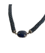 Vintage Lapis &amp; Sterling Silver Micro Bead Choker Pendant Necklace - $76.00