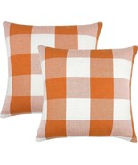 Throw Pillow Covers 2-PC Set Farmhouse Buffalo Check Plaid 18x18-in Oran... - £9.18 GBP