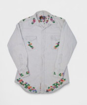 Vintage Maverick Shirt Mens M Denim Pearl Snap Floral Embroidered Wester... - $56.94