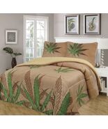MARIJUANA LEAF TAUPE BLANKET  SHERPA SOFTY THICK  WARM 3PCS CALIFORNIA K... - $74.24