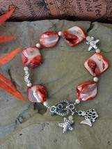 Red Abalone Shell Bracelet, Natural Sea Sell, Mother of Pearl Bracelet (B95) - £10.22 GBP