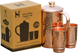 Pure Copper Hammered Water Jug with 2 Hammered Copper Tumblers | Copper ... - €78,19 EUR