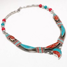 Red Coral Tibetan Turquoise Handmade Christmas Gift Necklace Nepali 18&quot; SA 4939 - £17.59 GBP