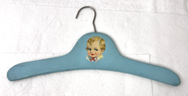 Antique Wood Baby Hanger with Sweet Little Baby Decal Painted Blue - $338.70 MXN