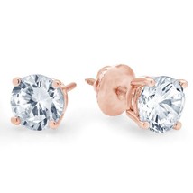 1CT Rond Simulé Diamant Solitaire Boucles D&#39;Oreilles 14k Argent Plaqué or Rose - £140.37 GBP