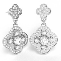 Shamrock Clover Flower Leaf White Topaz Diamond Earrings In 14k White Gold - £829.71 GBP