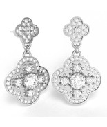 Shamrock Clover Flower Leaf White Topaz Diamond Earrings In 14k White Gold - $1,434.72 CAD