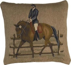 Throw Pillow Aubusson Equestrian 20x20 Beige Bronze Olive Green Velvet Velour - $389.00