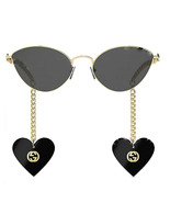 GUCCI CHAIN 0977 Gold Black Tiger Heart Detachable Charm Sunglasses GG0977S 001 - $476.09