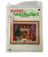 Sunset Needlepoint Christmas Eve Fireplace Tree Gifts Cat 1978 Rienstra ... - $54.86 CAD