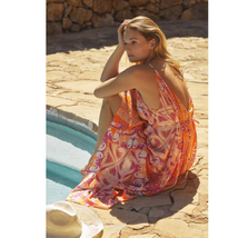 New Anthropologie Abstract Midi Cover-Up Dress $120 SMALL Orange Motif  - £61.95 GBP